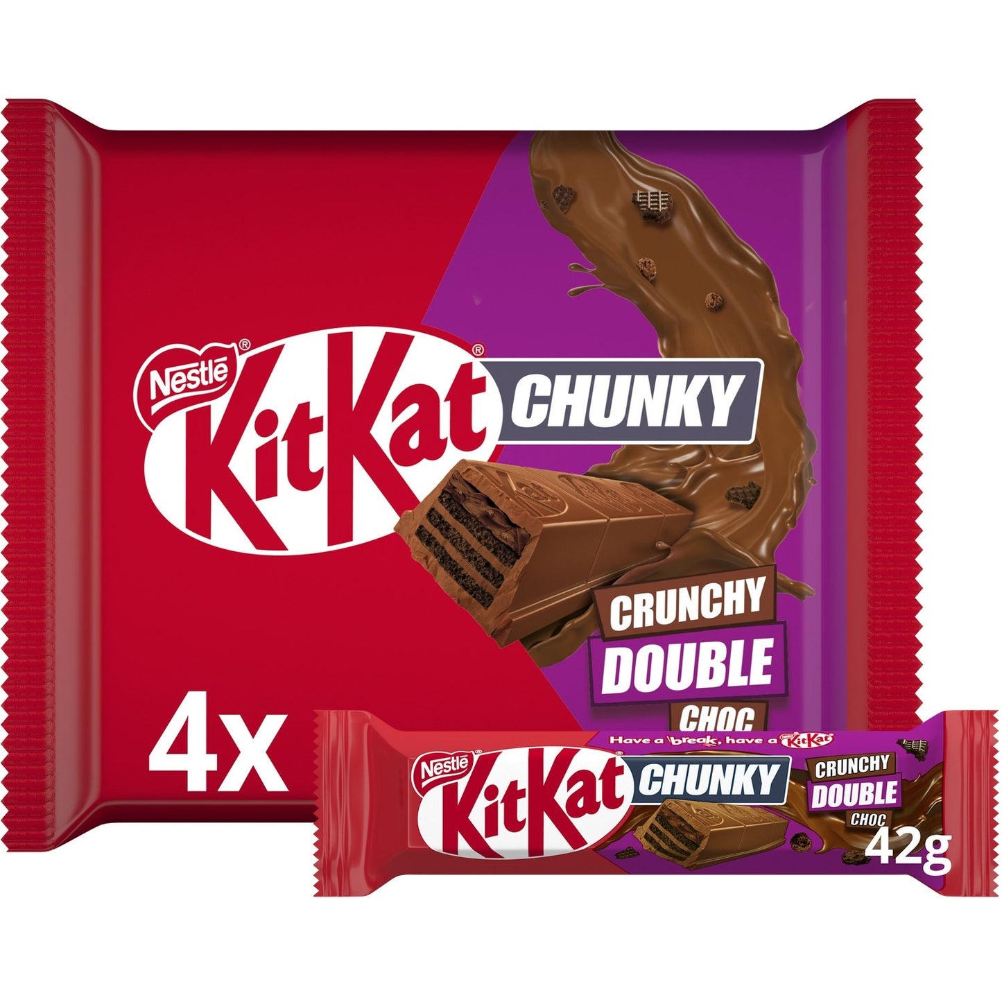 Barres Chocolatées Chunky Crunchy Double Chocolat KITKAT le paquet de 4 barres de 42g