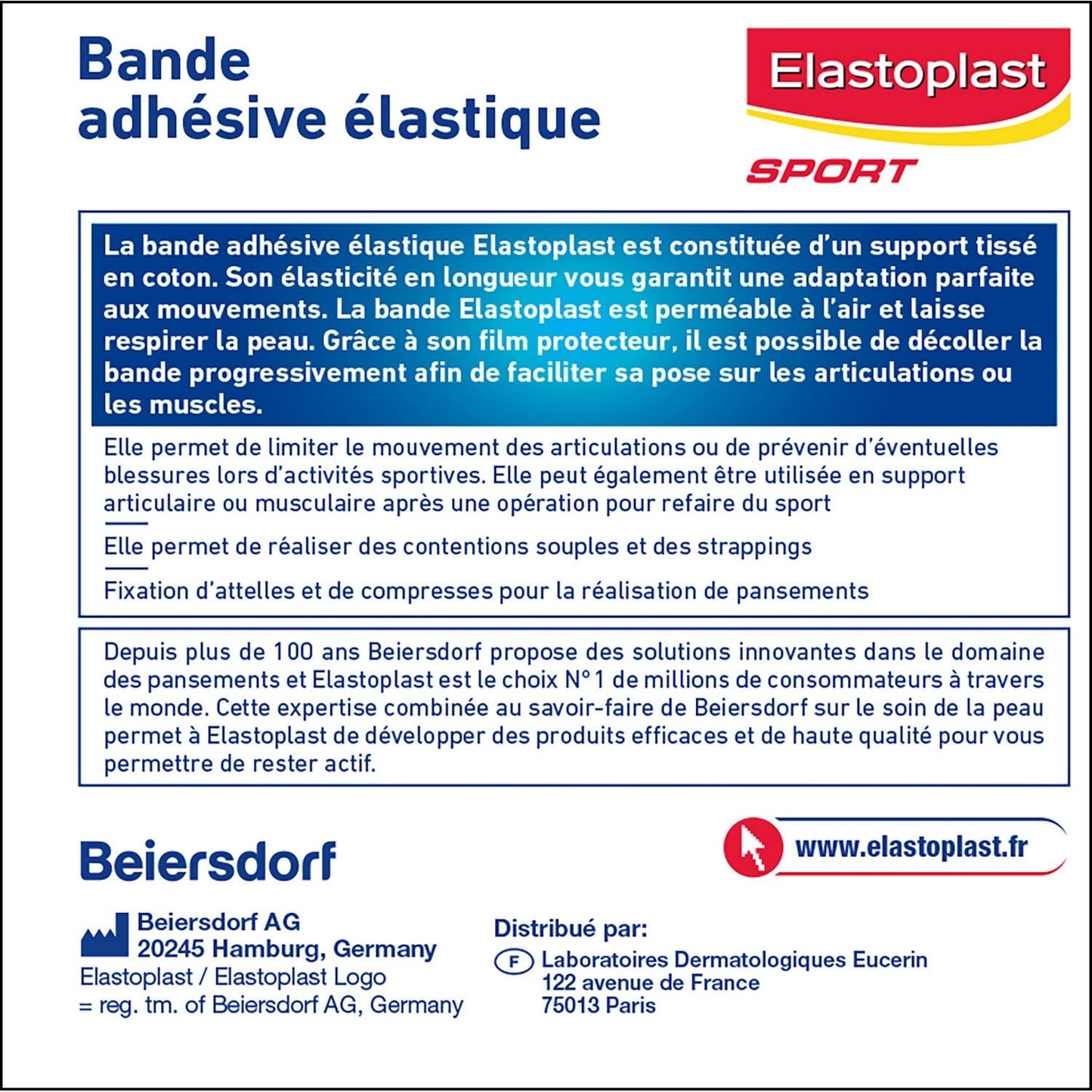 Bande Adhésive Elastique Hypoallergénique 3x2, 5 Cm Sport ELASTOPLAST