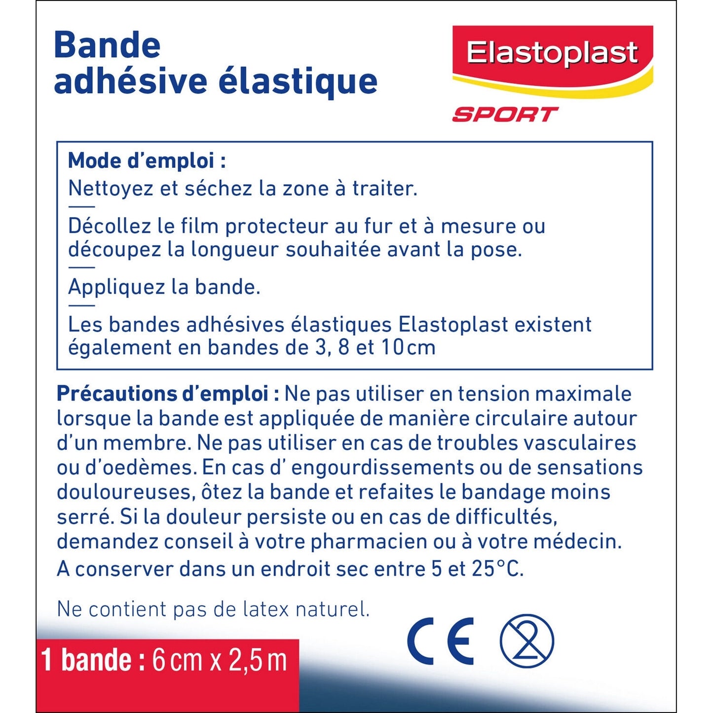 Bande Adhésive Elastique Hypoallergénique 6x2, 5 Cm Sport ELASTOPLAST