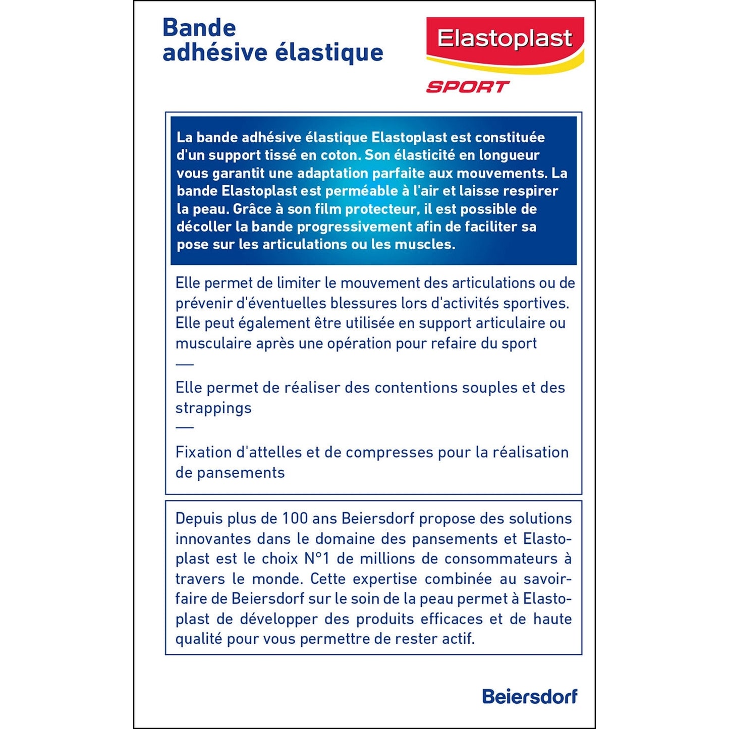 Bande Adhésive Elastique Hypoallergénique 10x2, 5 Cm Sport ELASTOPLAST