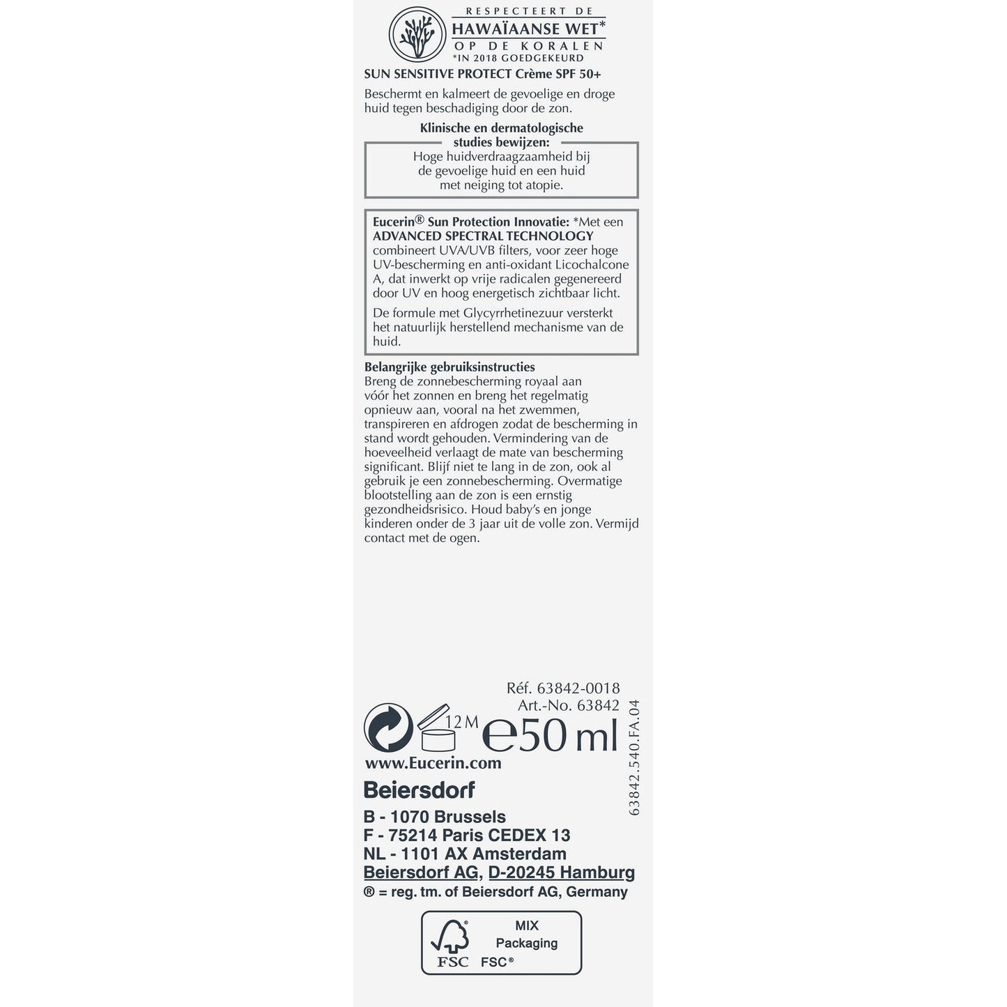 Crème Solaire Visage Peau Normale et Sèche Très Haute Protection Spf 50+ EUCERIN