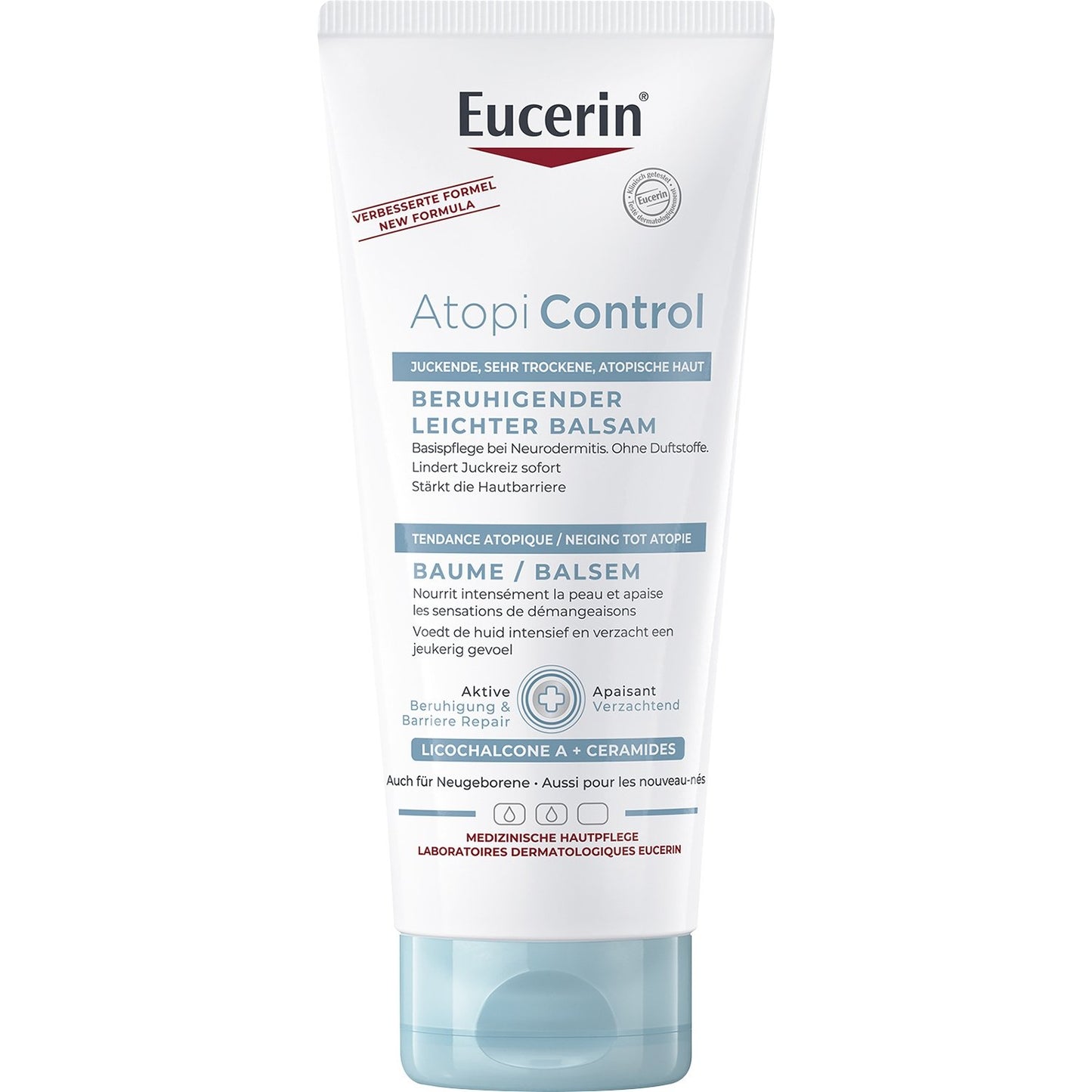 Baume Corps Peaux Atopiques Sèches et Sensibles Irritations et Démangeaisons Apaisant et Nourrissant Non Parfumé Atopi Control EUCERIN le flacon de 200mL
