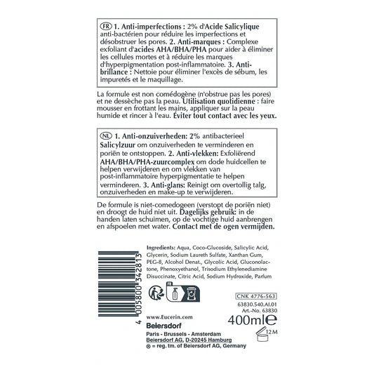 Gel Nettoyant Visage et Corps Imperfections et Anti-Marques Post-Acné EUCERIN