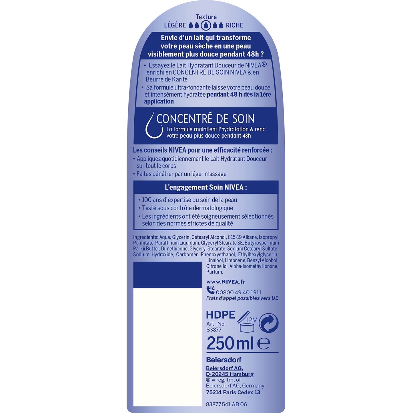 Lait Corps Hydratant Peaux Sèches Douceur Beurre Karité NIVEA