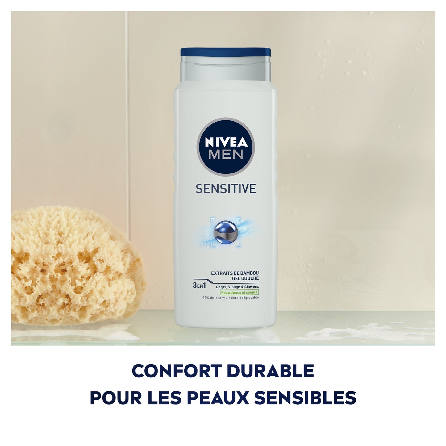 Gel Douche Homme Corps Visage Cheveux Peau Sensible Sensitive 3 en 1 NIVEA