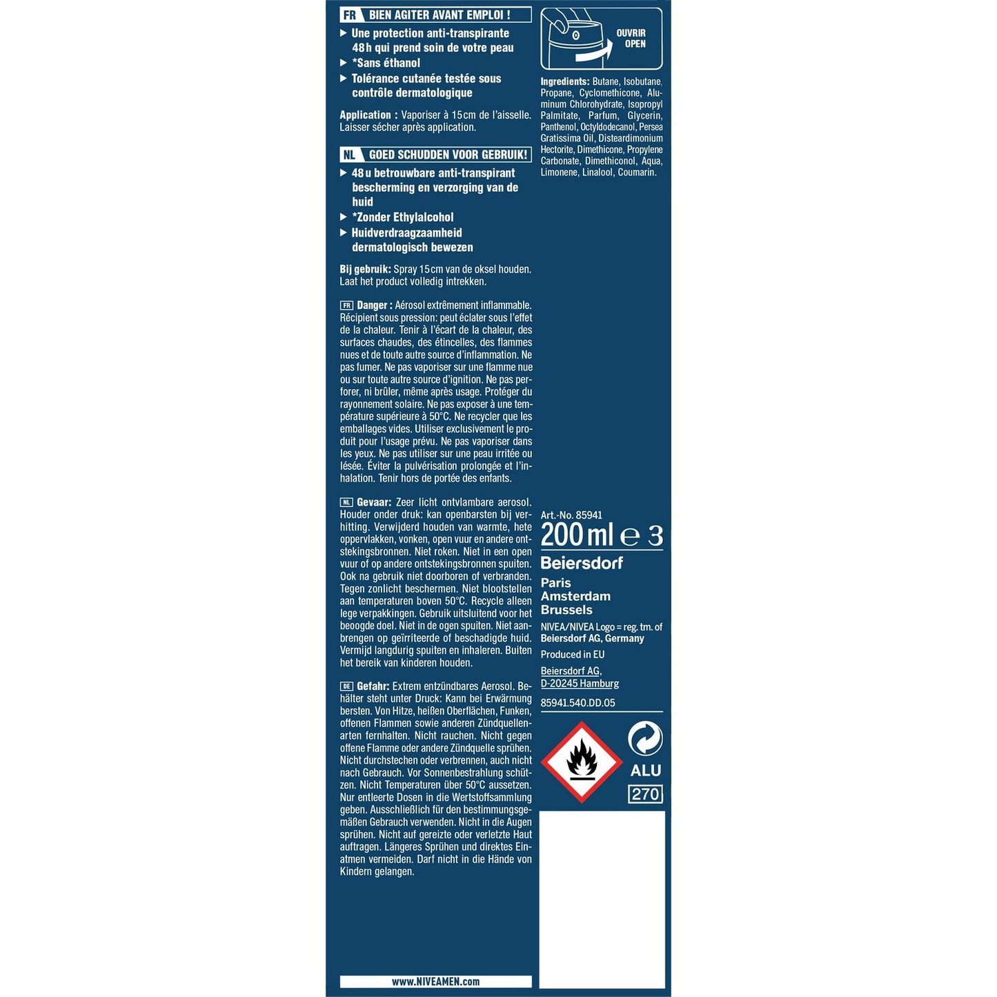 Déodorant Spray Homme Anti-Transpirant Protect&care NIVEA MEN