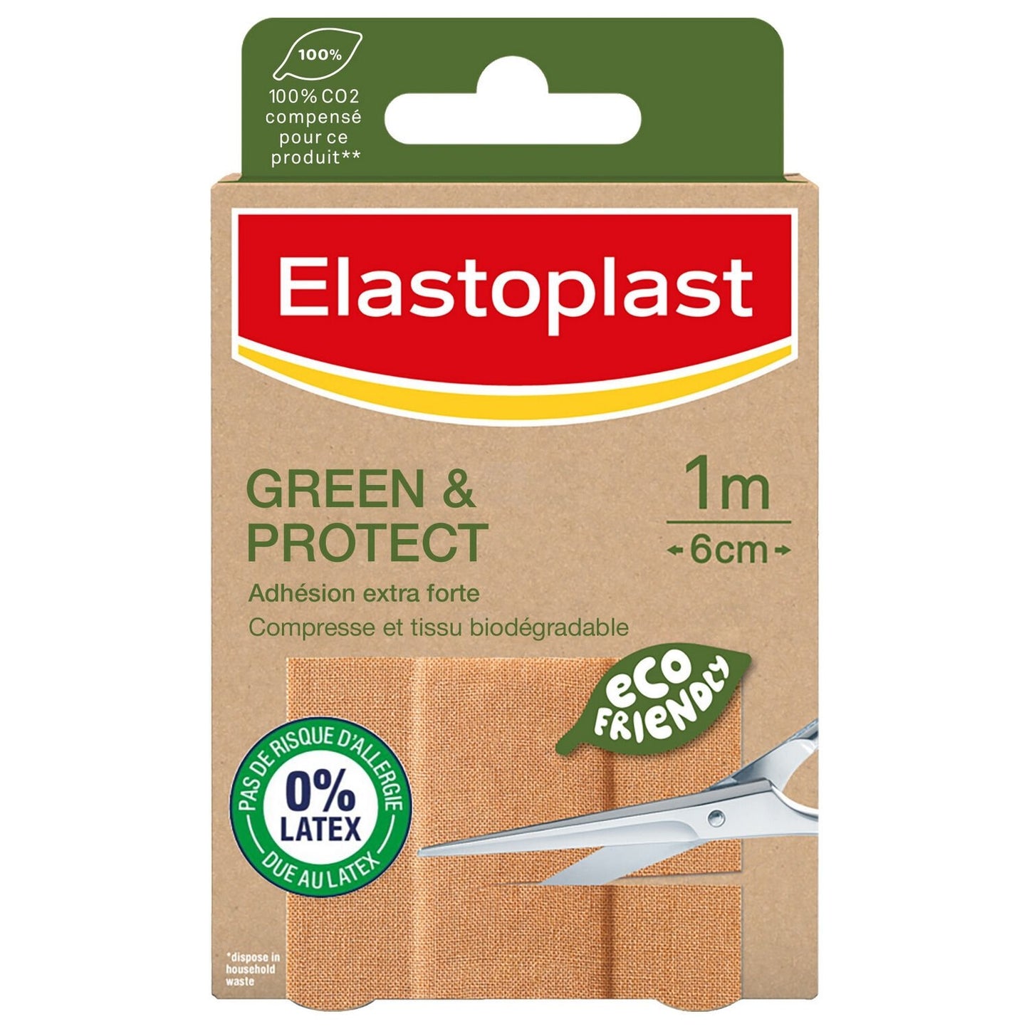 Pansements Green & Protect Adhésif Textile Durable à Découper ELASTOPLAST la boîte de 10 bandes de 10 cm x 6 cm