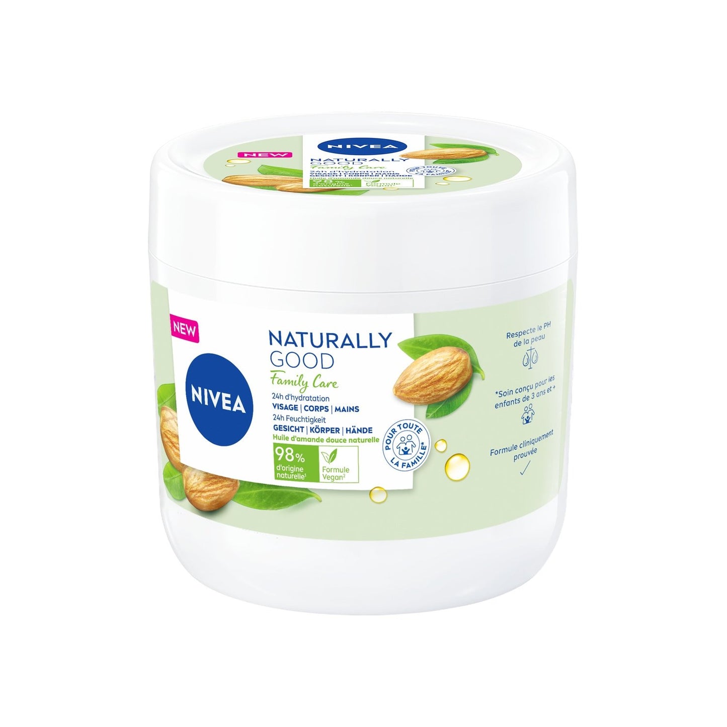 Crème Visage Corps Hydratation Family Care Naturally Good Huile d'Amande Douce NIVEA le pot de 450mL