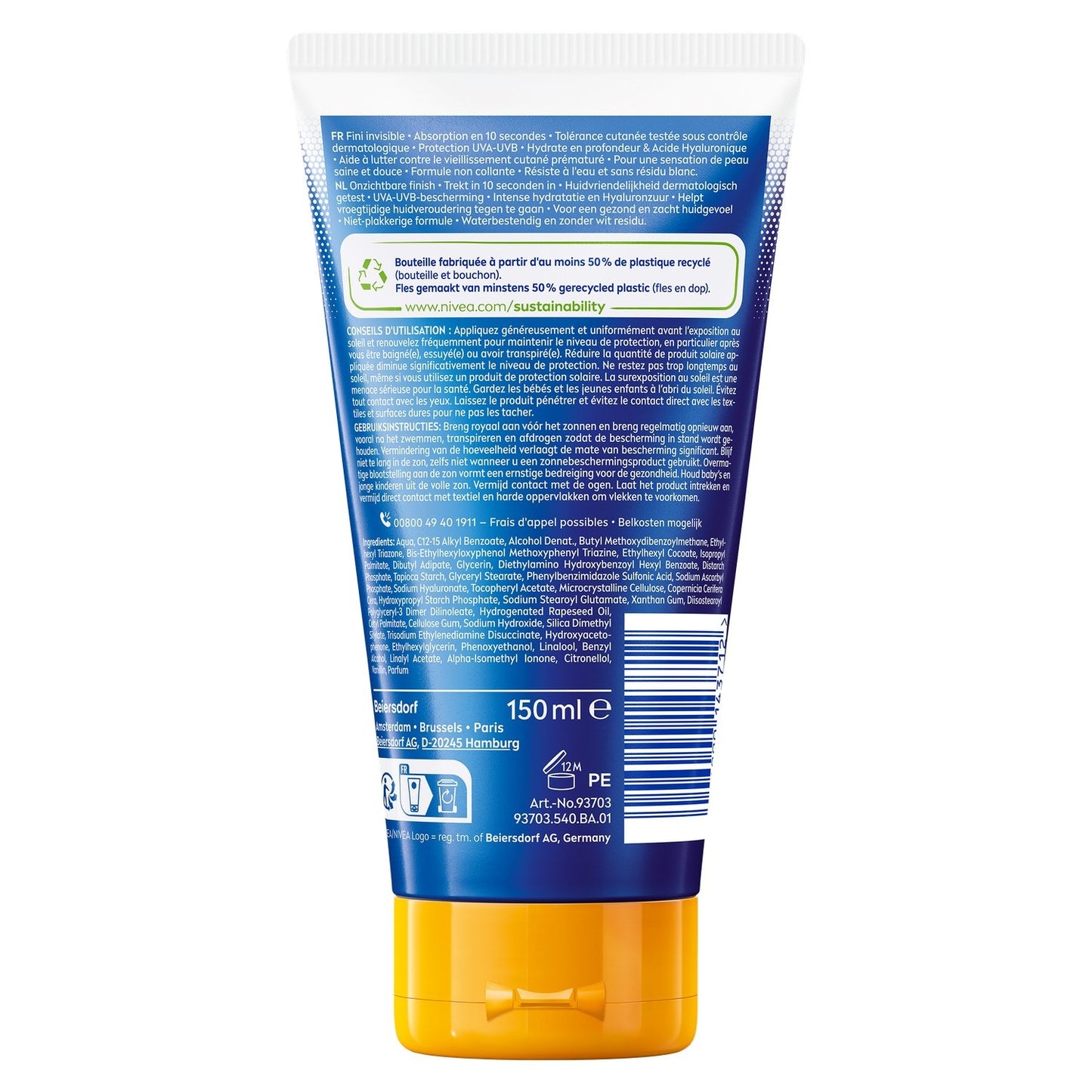 Sonnenschutz für Gesicht und Körper, LSF 50+, unsichtbar, nicht fettend, wasserfest, schützt und spendet Feuchtigkeit, Sonne, NIVEA