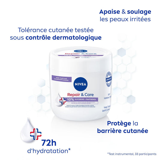 Crème Hydratante Visage Corps Mains Peaux Extra Sèches et Rugueuses Repair & Care NIVEA