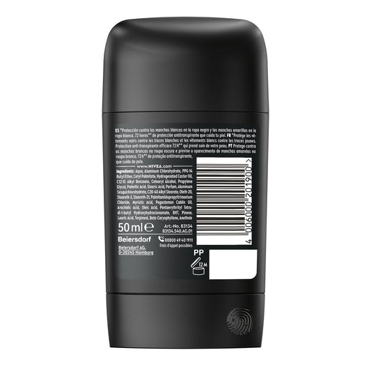 Déodorant Stick stick homme Anti-transpirant 72H Invisible Black & White Original Sans Alcool NIVEA