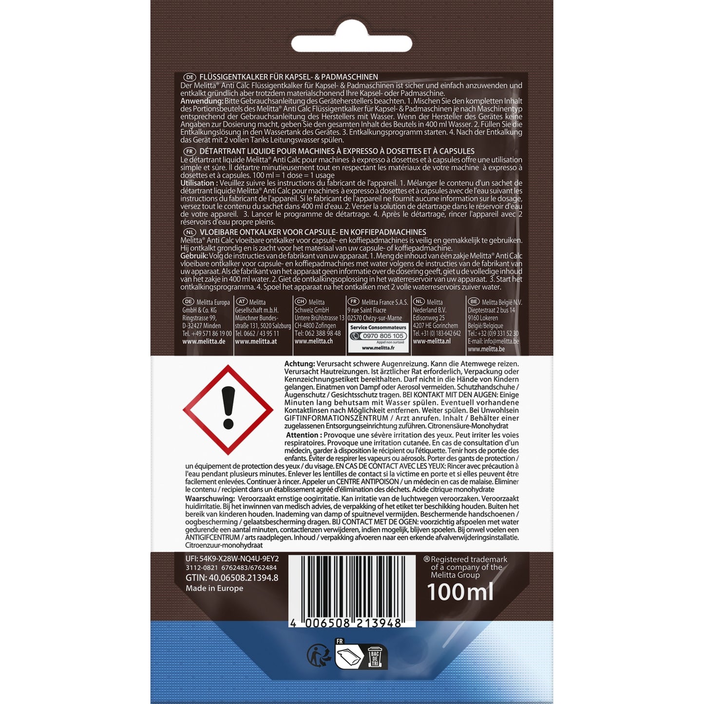MELITTA Capsule or Pod Coffee Machine Descaler
