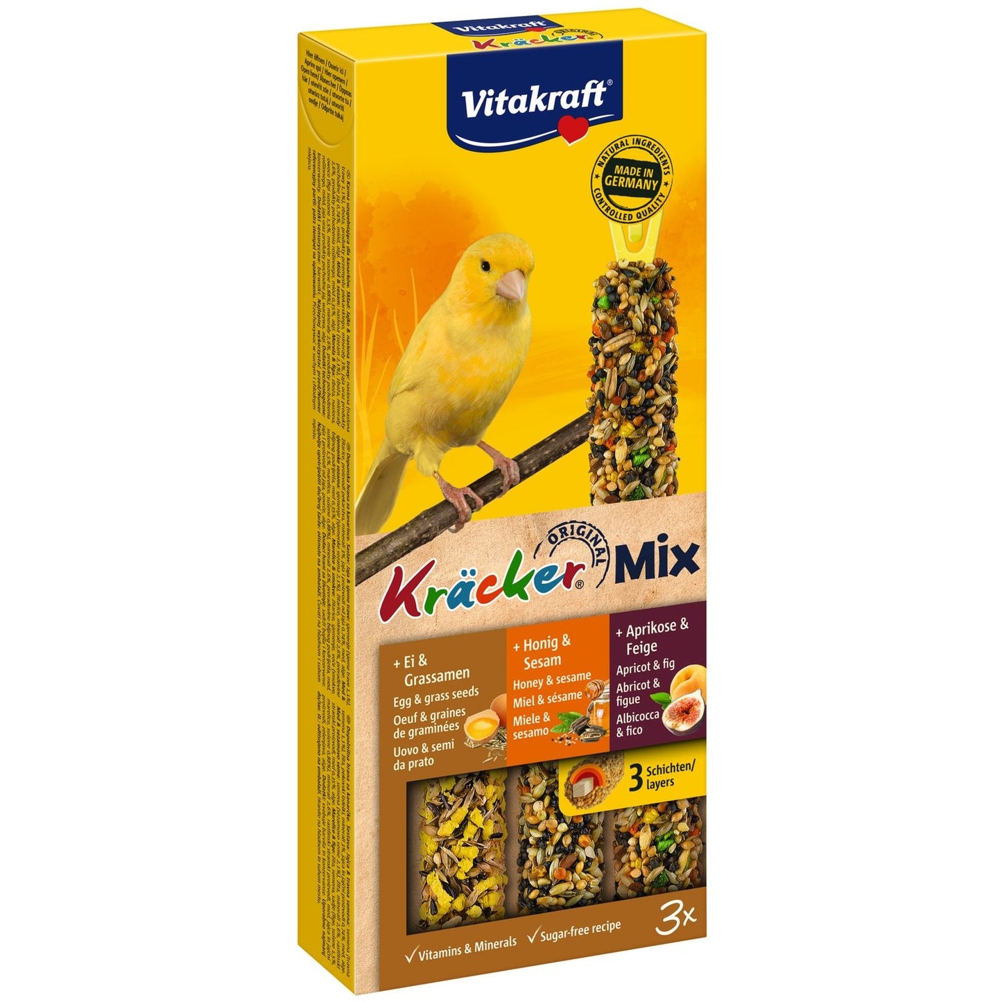 Friandise Sticks pour Canaris Sans Sucre Ajouté Sésame Abricot Figue Kracker Original VITAKRAFT