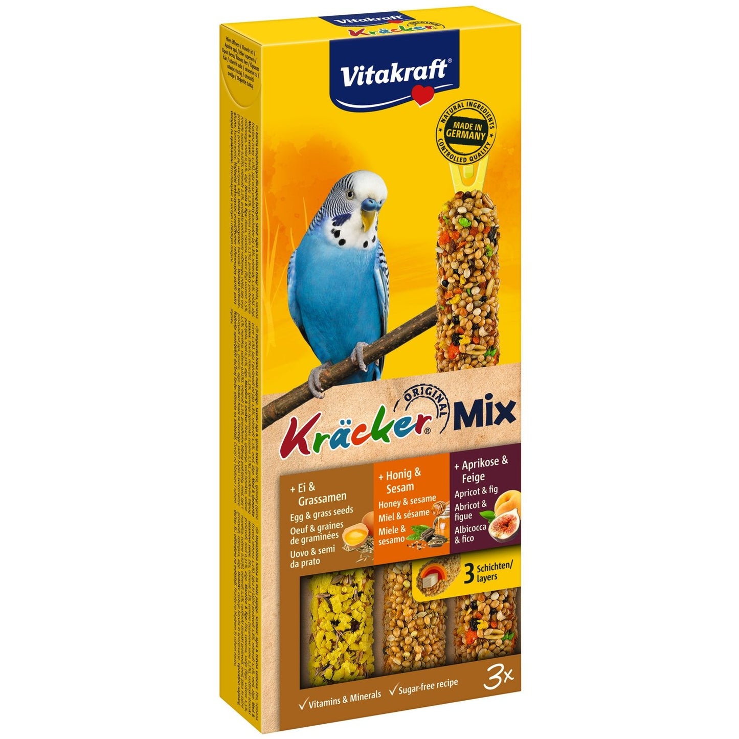 Friandise Sticks pour Perruche Sans Sucre Ajouté Oeuf Fruit Miel Kracker Original VITAKRAFT