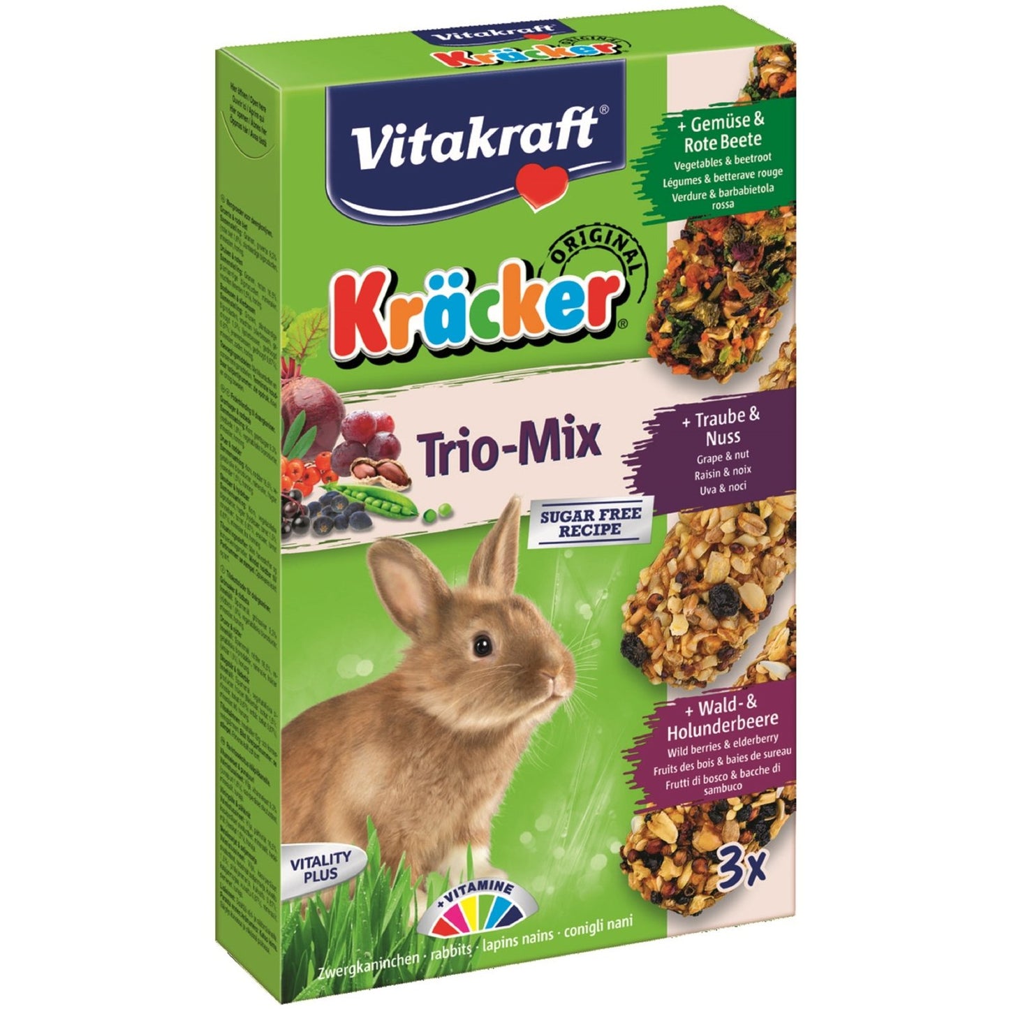 Friandise Baguette pour Lapin Nain Trio Mix Céréales Fruits et Légumes Krackers VITAKRAFT