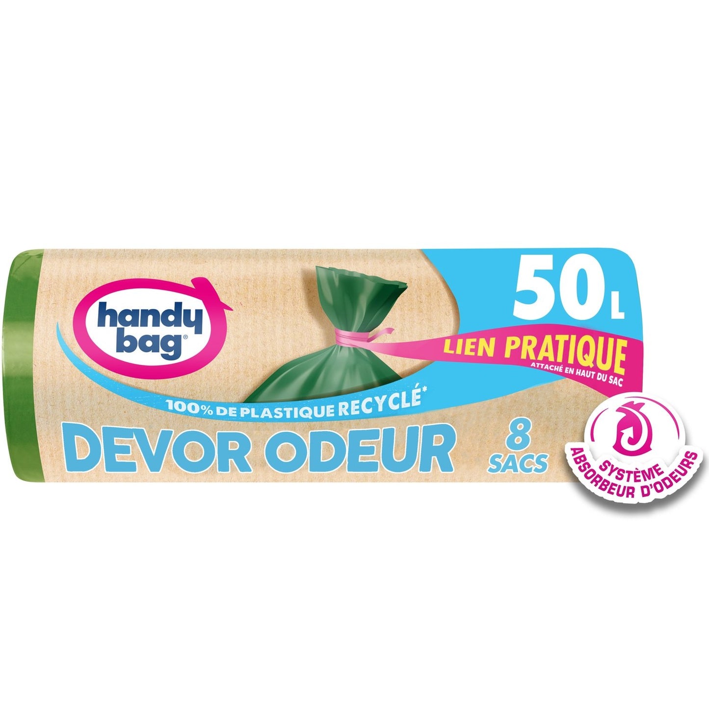Sac Poubelle Devor Odeur 50l, avec Liens HANDY BAG les 8 sacs