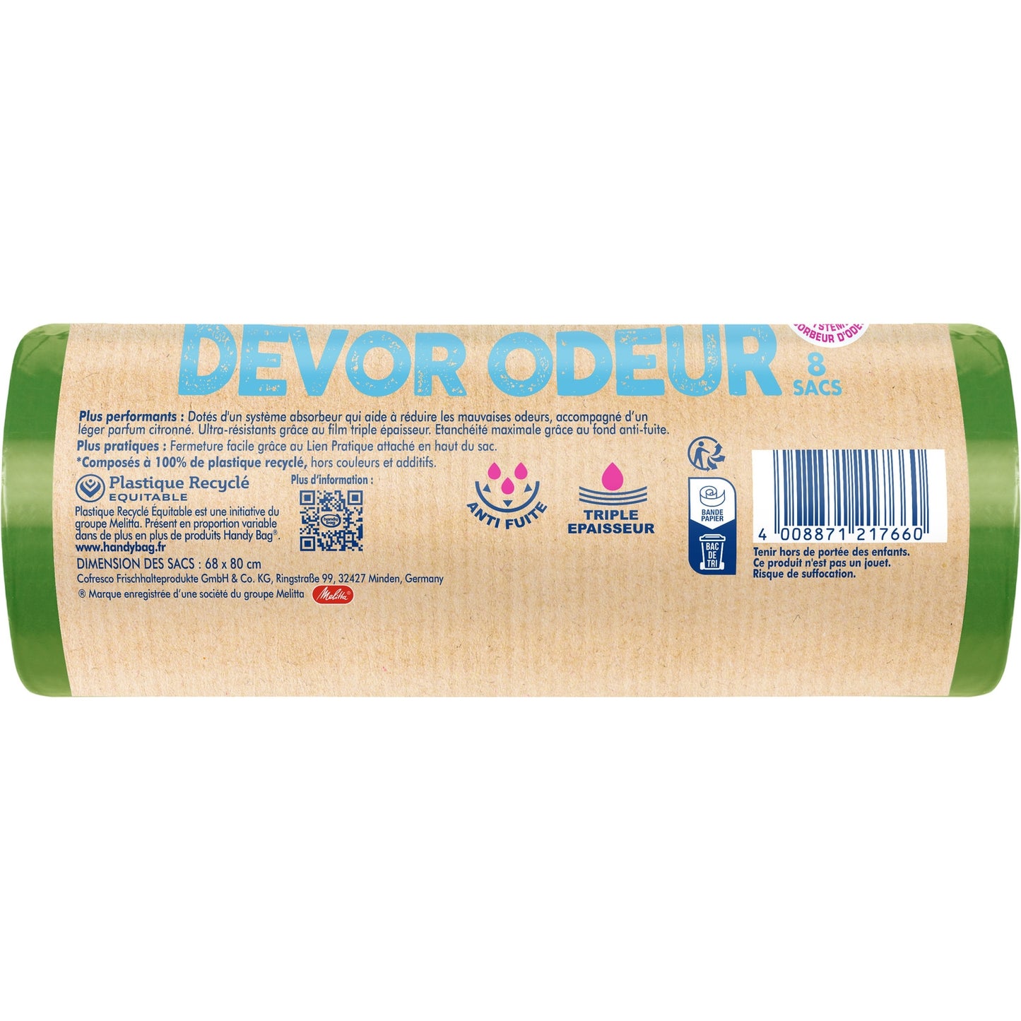 Devor Geruchsloser 50l Müllsack mit Bändern HANDY BAG