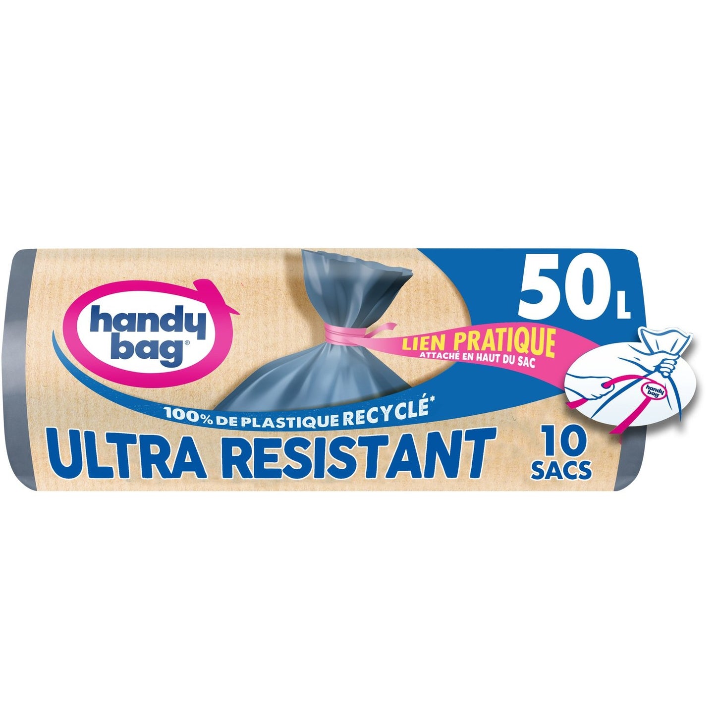 Sac Poubelle Ultra-Résistant 50l avec Liens Pratique HANDY BAGS les 10 sacs