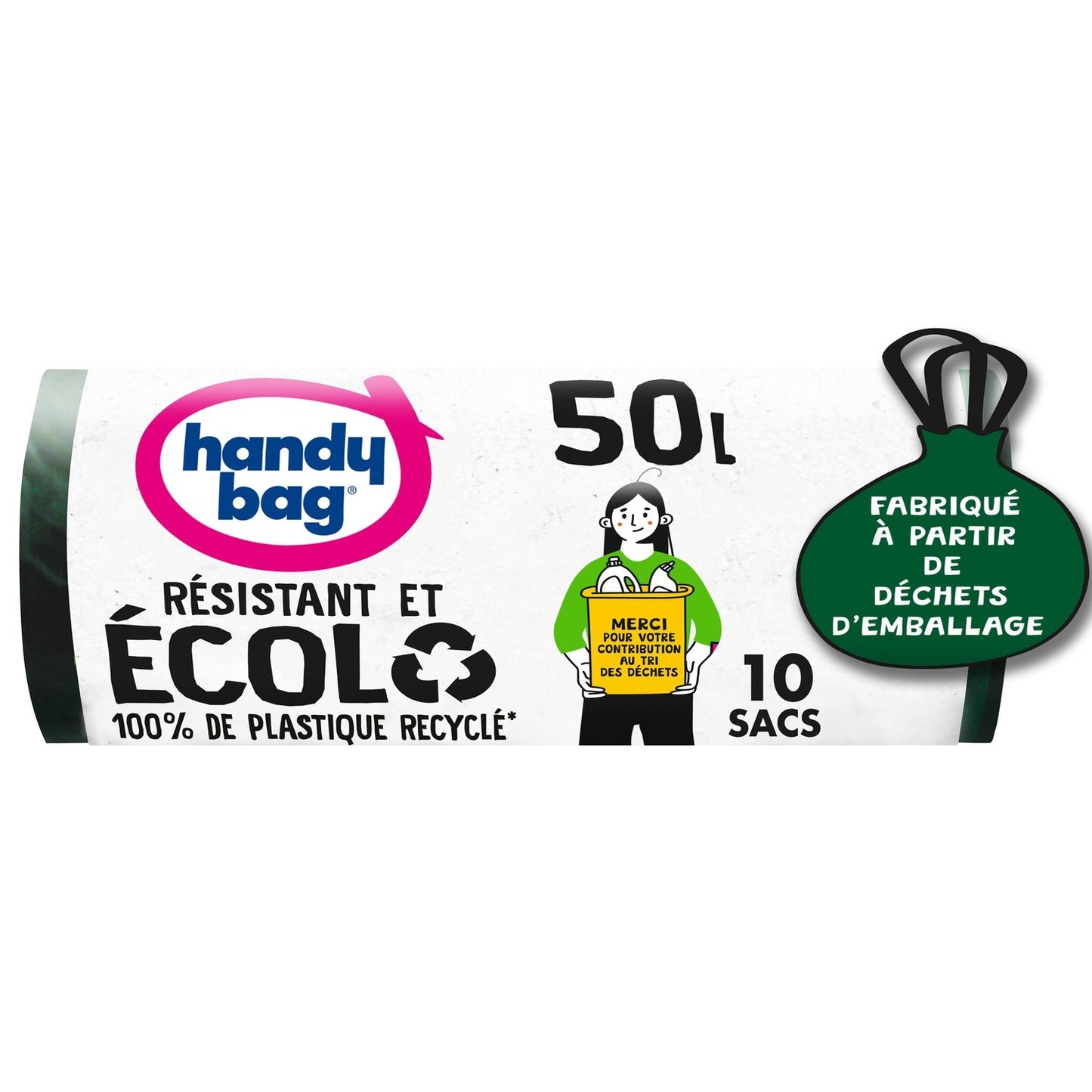 Sac Poubelle Résistant et Ecolo 50l X10 HANDY BAG le lot de 10 sacs poubelles