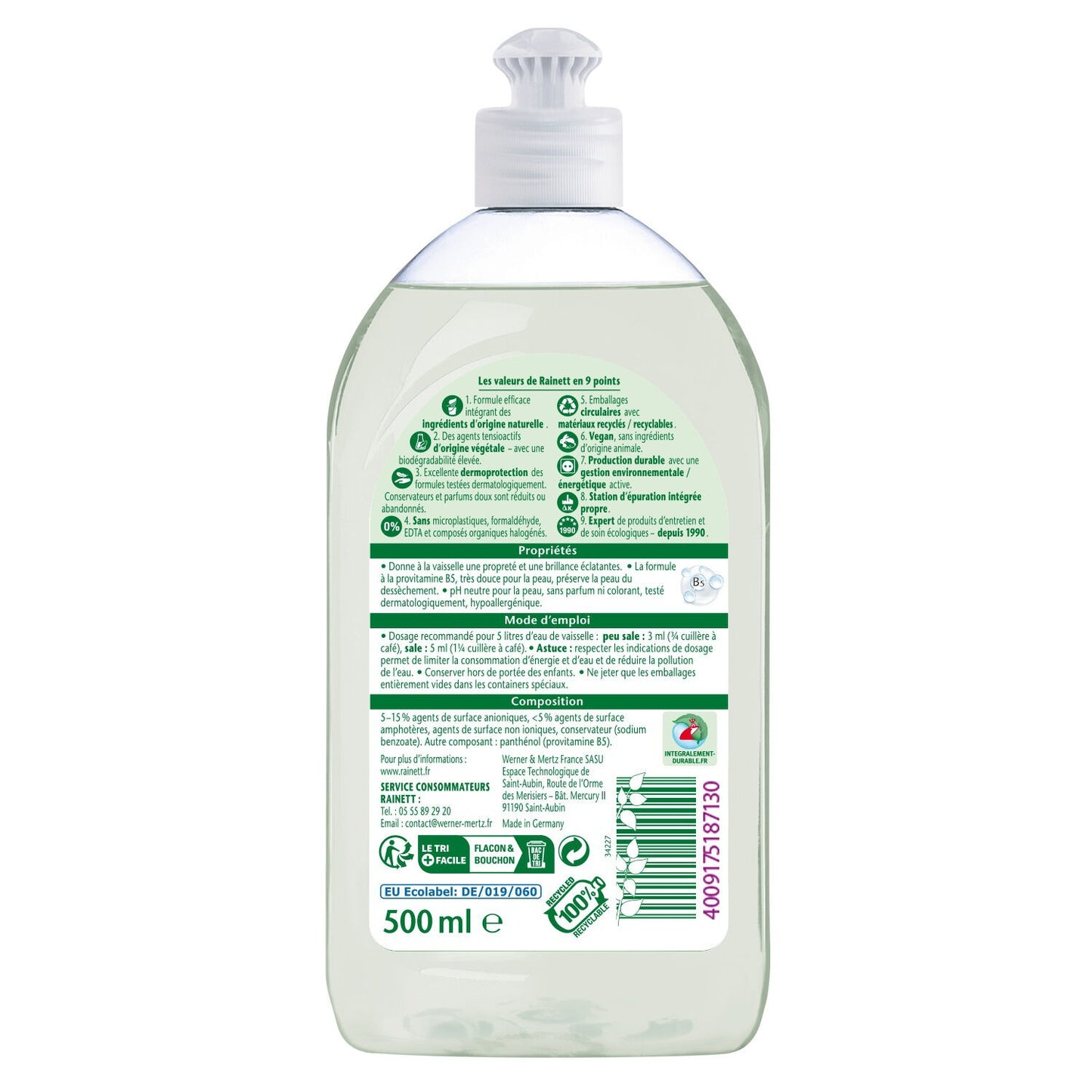 Dishwashing Liquid Provitamin B5 Dermosensitive Hypoallergenic Ecological RAINETT