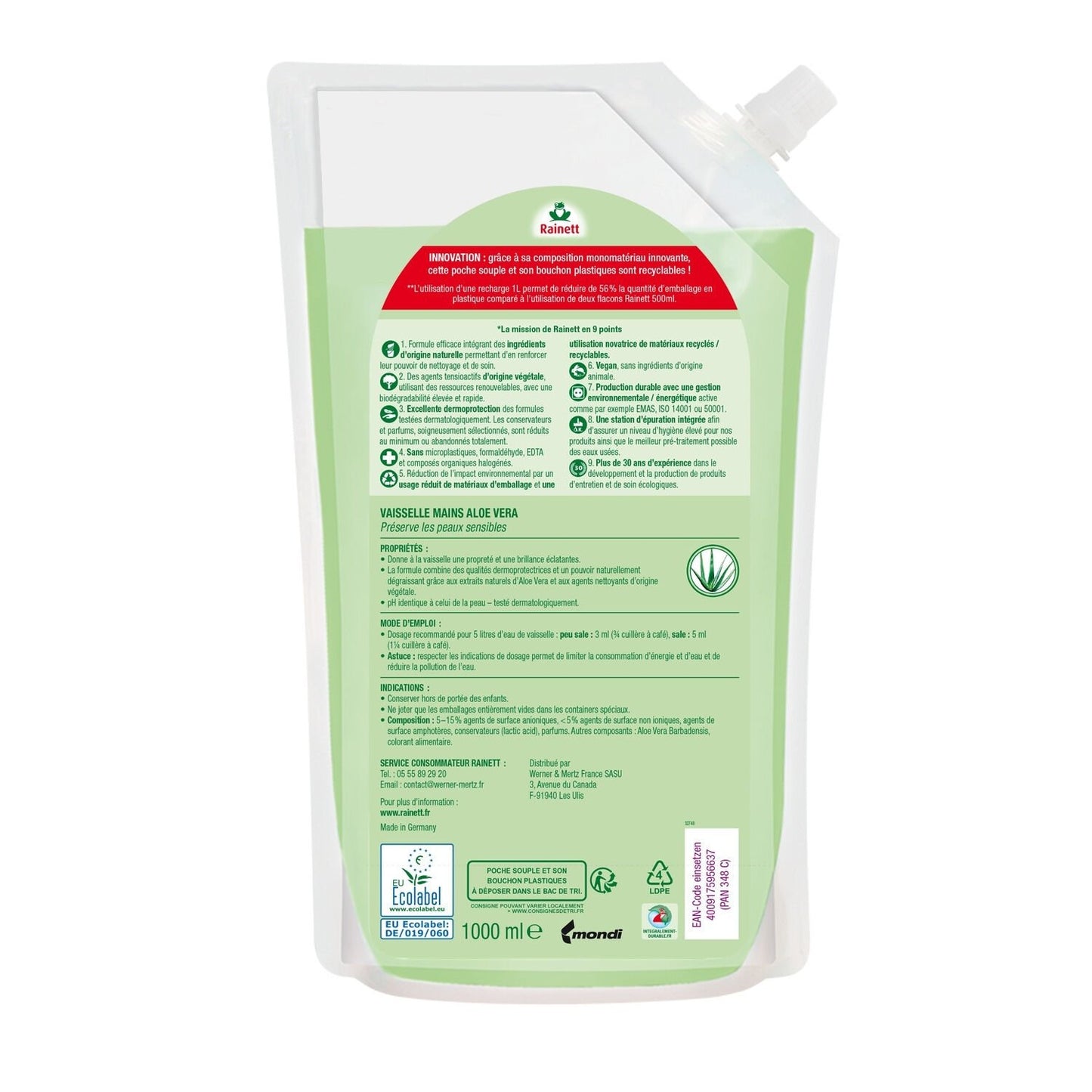 Recharge Liquide Vaisselle Écologique Aloe Vera RAINETT