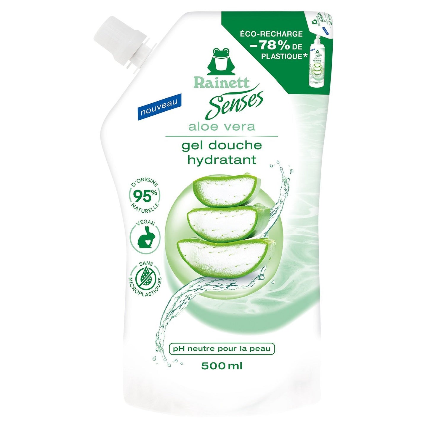 Gel Douche Hydratant Aloe Vera Bio RAINETT SENSES la recharge de 500mL