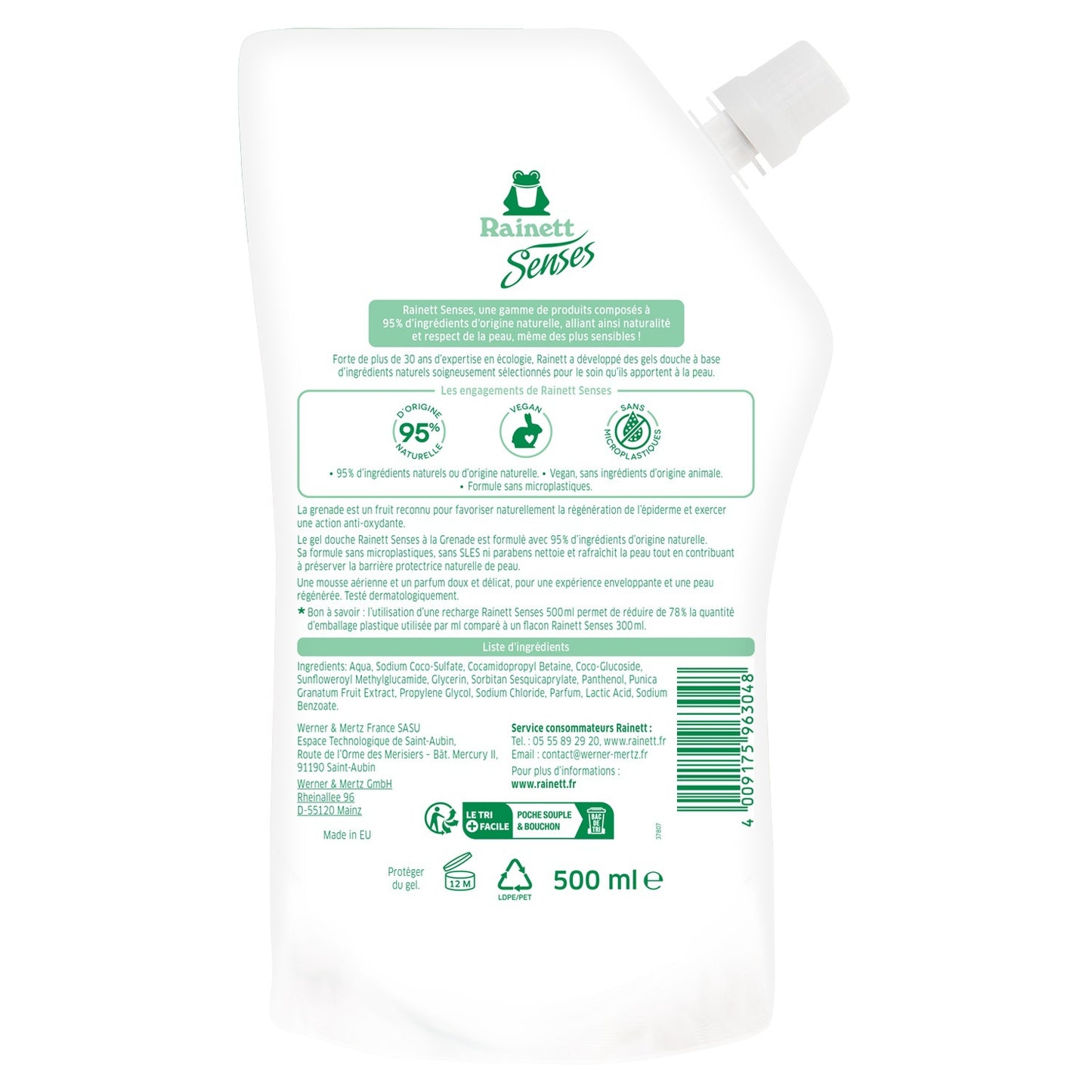 Gel Douche Recharge Rafraîchissant Grenade Ph Neutre RAINETT SENSES