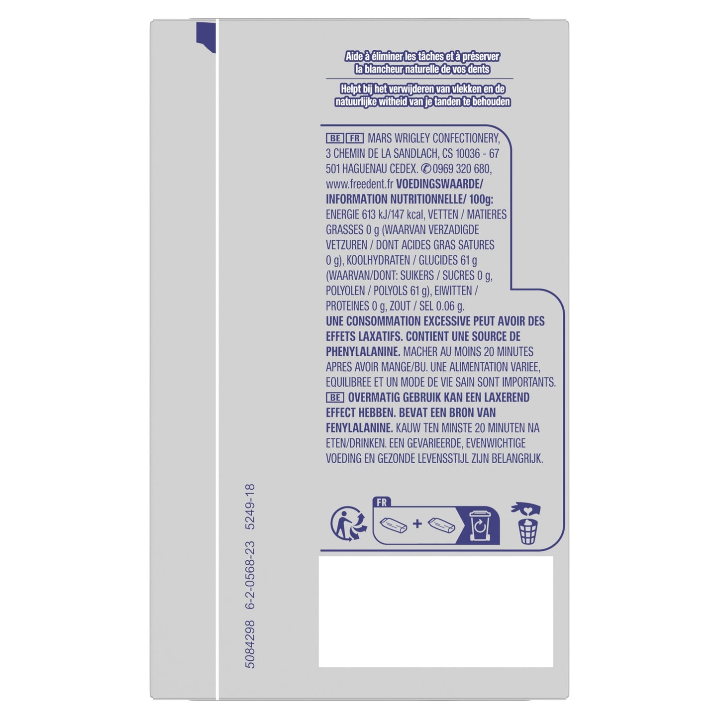 Chewing-Gum Menthe Forte Sans Sucres FREEDENT WHITE