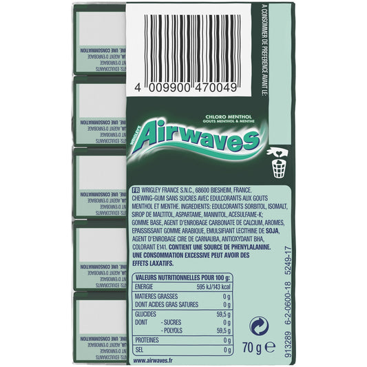 Chewing-Gum Sans Sucres Chloro Menthol AIRWAVES
