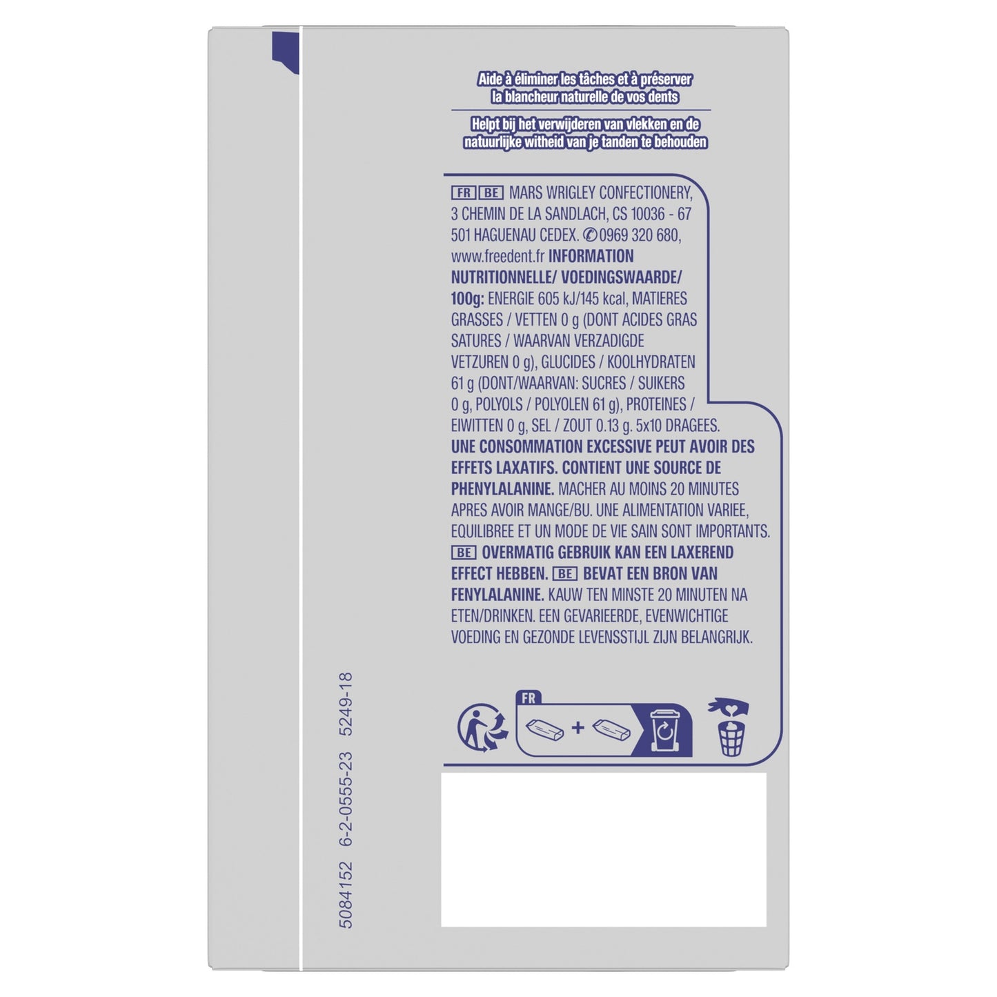 Chewing-Gum Goût Bubble Menthe Sans Sucres FREEDENT WHITE