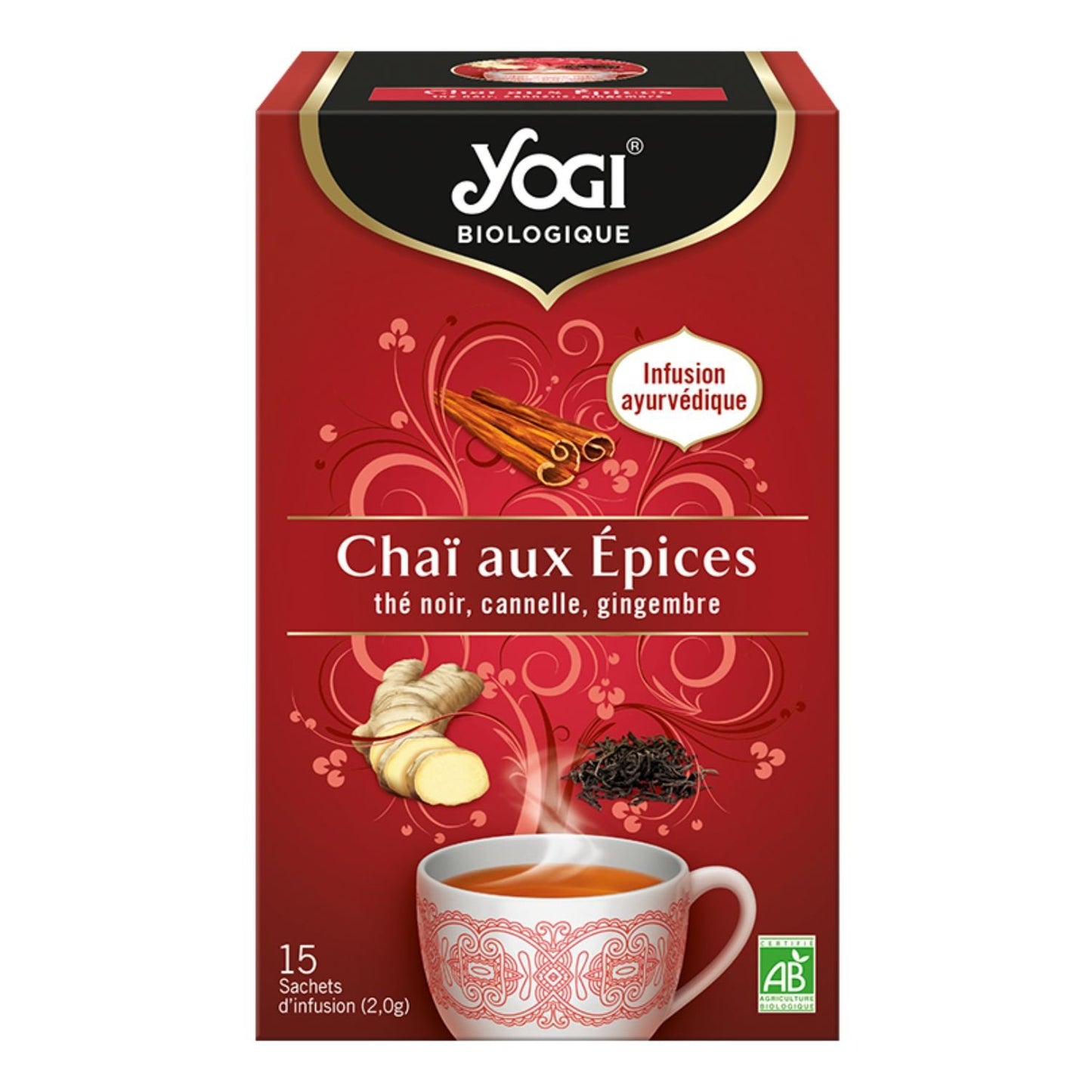 Thé Noir Chai aux Épices Bio YOGI la boite de 15 sachets