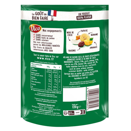 Mélange Fruits Secs l'Exotique Ananas, Raisins, Banane, Noix de Coco, Papaye APERIFRUITS VICO