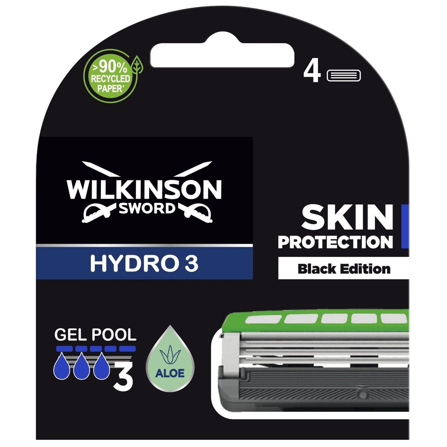 Lames de Rasoir pour Homme Hydro 3 Black Edition WILKINSON le lot de 4 lames