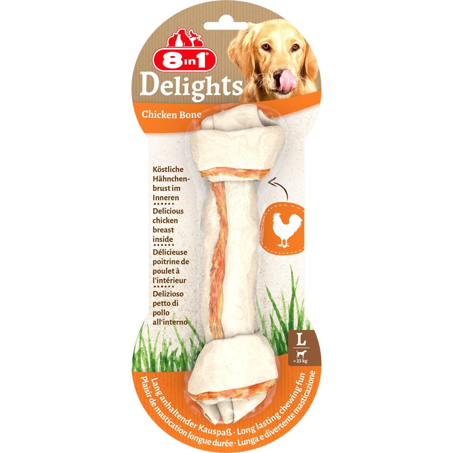 Os à Mâcher pour Chien Grand +25kg Poulet Hygiène Bucco Dentaire Delights 8 In 1