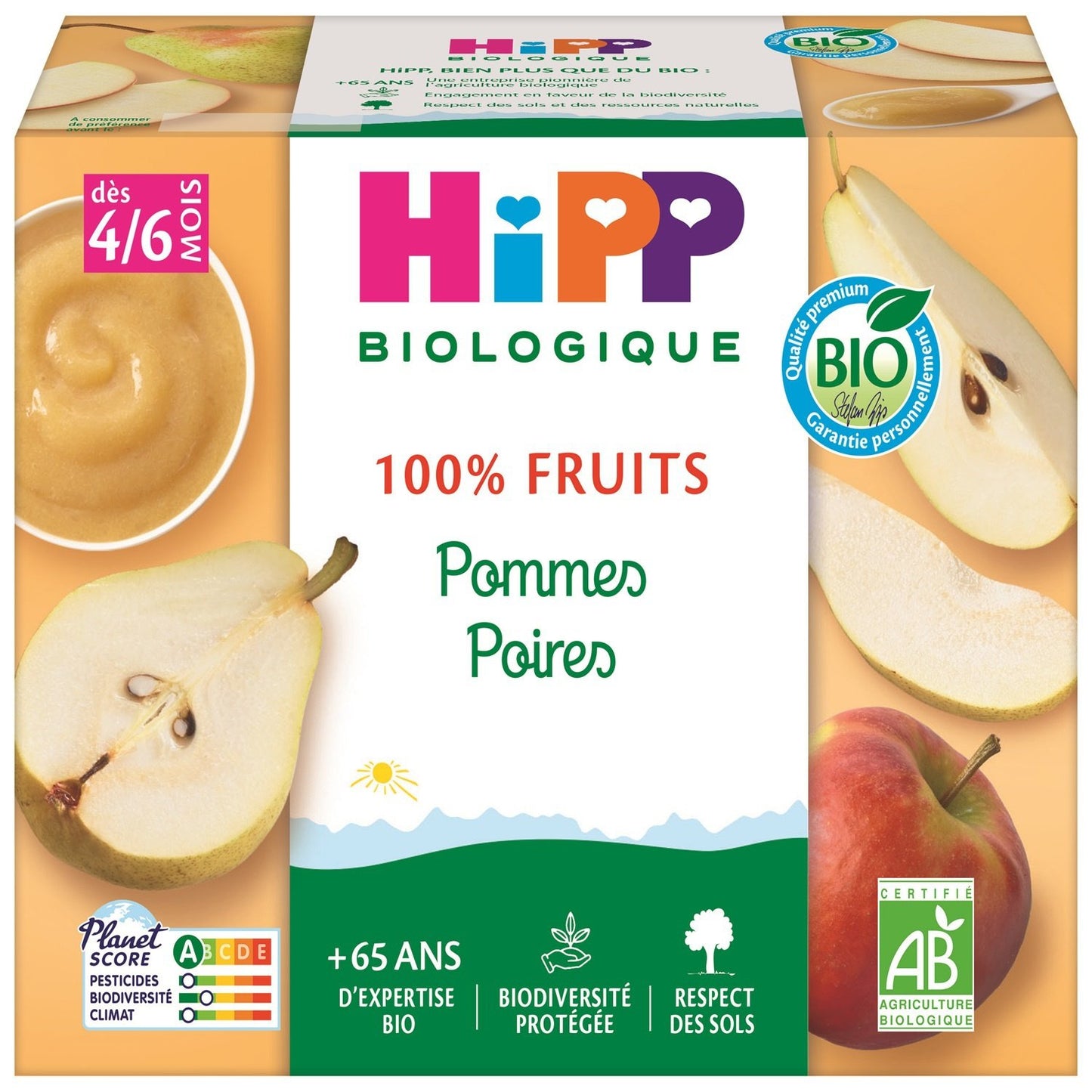 Compote Bébé Dès 4-6 Mois Pommes Poires Bio HIPP BIOLOGIQUE les 4 pots de 100g