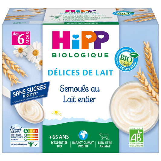 Dessert Bébé Dès 6 Mois Semoule au Lait Entier Bio HIPP BIOLOGIQUE