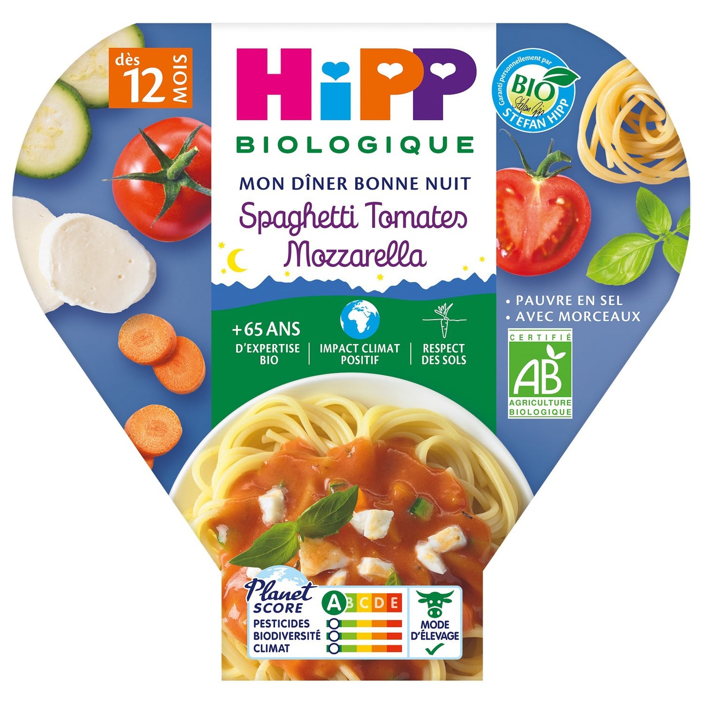 Plat Bébé Dès 12 Mois Spaghetti Tomates Mozzarella Bio HIPP BIOLOGIQUE
