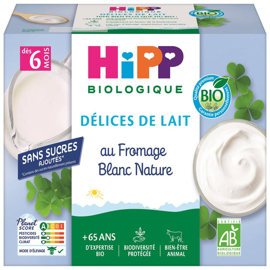 Dessert Bébé Dès 6 Mois Fromage Blanc Nature Bio HIPP BIOLOGIQUE
