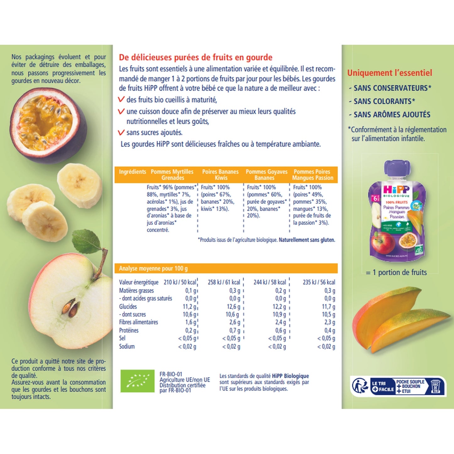 Compote Bébé Dès 6 Mois Gourdes Multipack 4 Variétés Bio HIPP BIOLOGIQUE