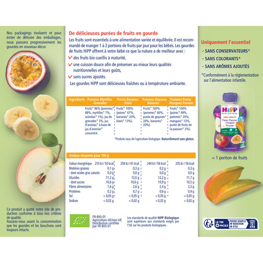 Compote Bébé Dès 6 Mois Gourdes Multipack 4 Variétés Bio HIPP BIOLOGIQUE