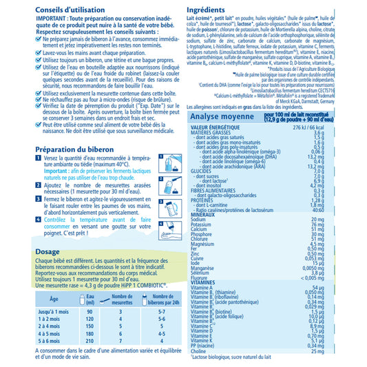 Lait Bébé en Poudre 1er Âge 0-6 Mois Bio COMBIOTIC® HIPP BIOLOGIQUE