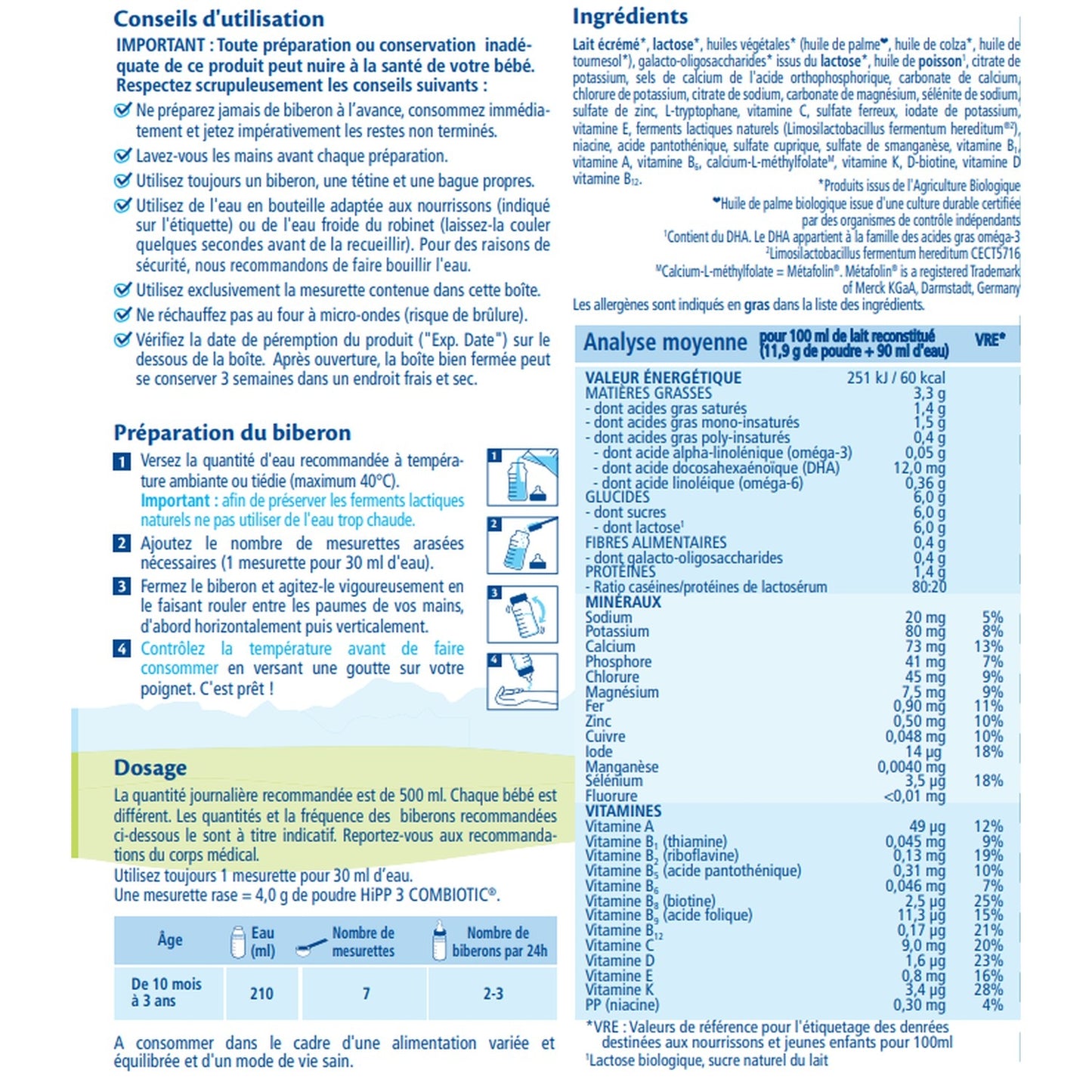 Bio-Babymilchpulver für Wachstum 3. Lebensjahr ab 10 Monaten COMBIOTIC® HIPP BIOLOGIQUE