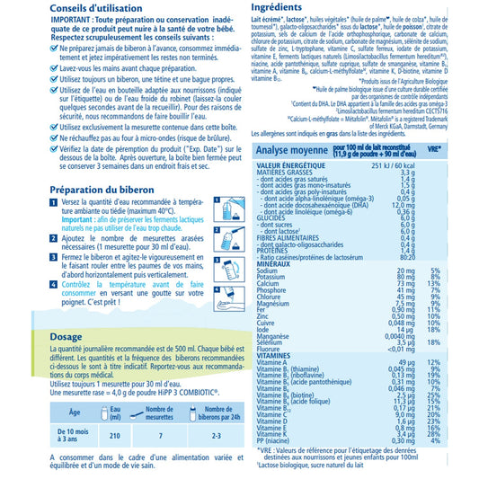 Lait Bébé en Poudre de Croissance 3ème Âge Dès 10 Mois Bio COMBIOTIC® HIPP BIOLOGIQUE