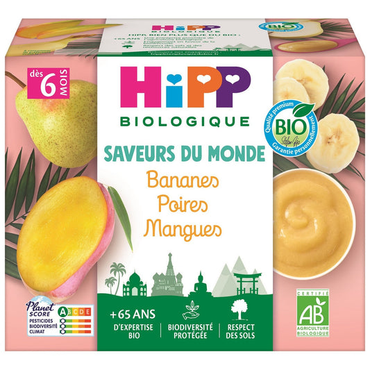 Compote Bébé Dès 6 Mois Bananes Poires Mangues Bio HIPP BIOLOGIQUE
