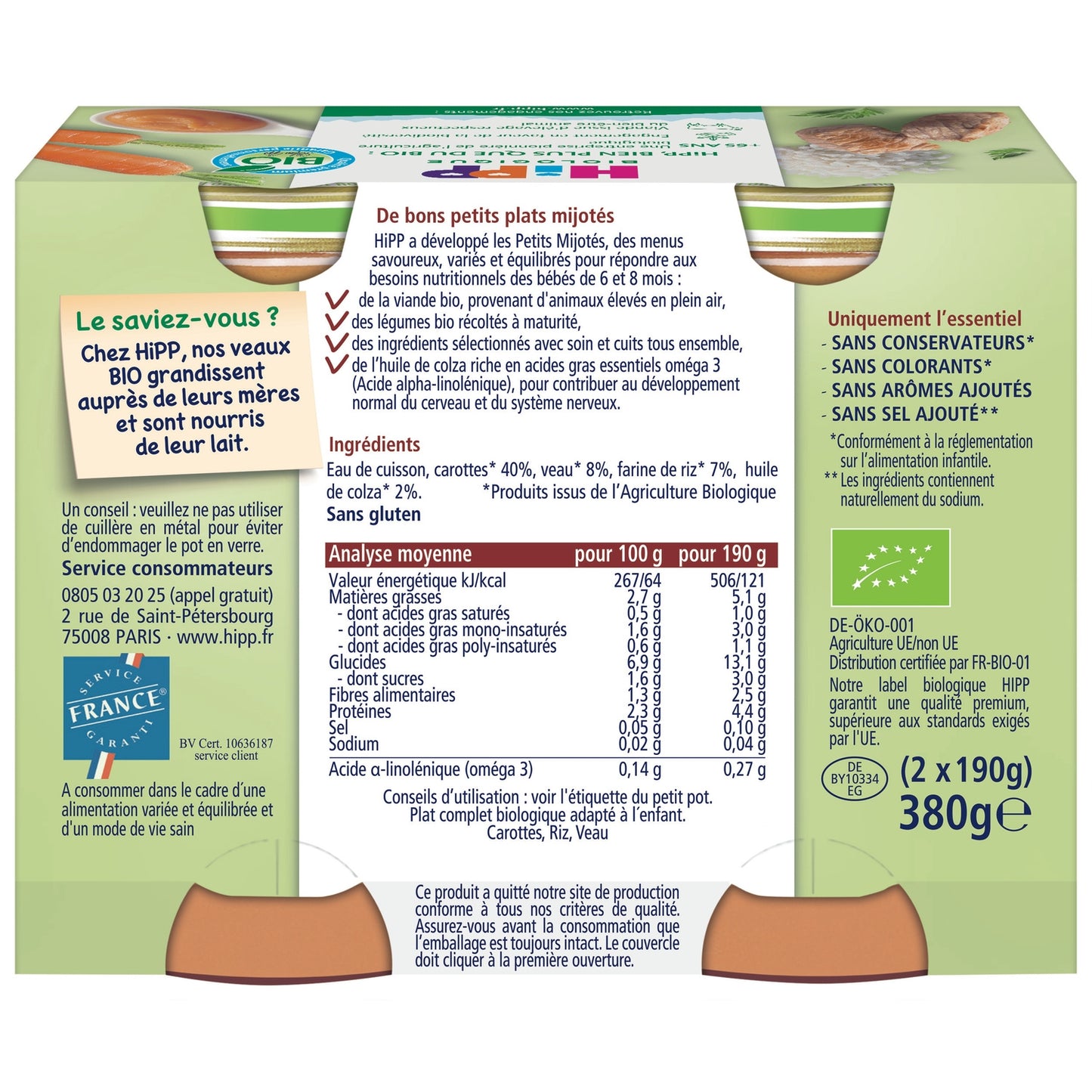 Baby Dish From 6 Months Pan-fried Carrots Rice Organic Veal Small Stews HIPP HIPP ORGANIC