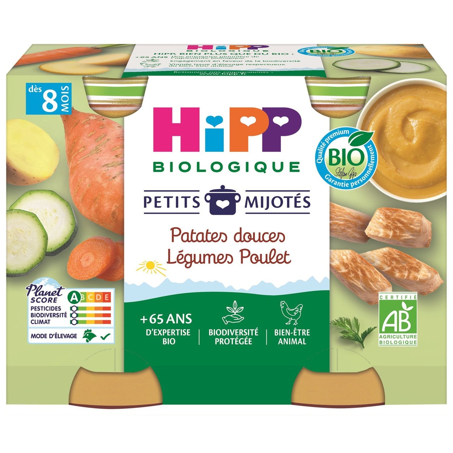 Plat Bébé Dès 6 Mois Patate Douce Légumes Poulet Bio Petits Mijotés HIPP BIOLOGIQUE les 2 pots de 190g