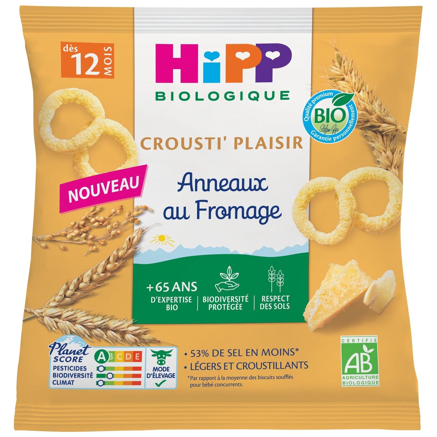 Biscuits Bébé Dès 12 Mois Saveur Fromage Bio Crousti' Plaisir HIPP BIOLOGIQUE le sachet de 25g