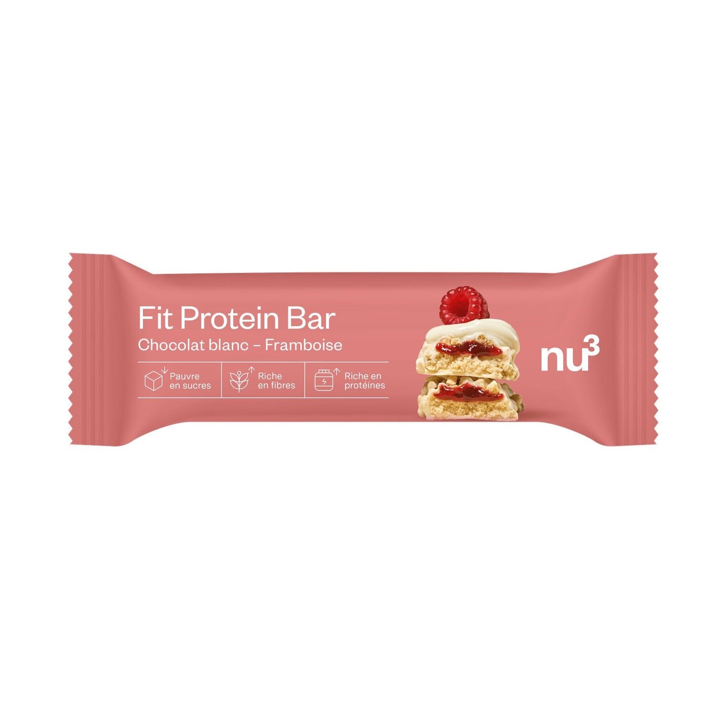 Barre Protéinée Chocolat Blanc Framboise NU3 la barre de 55g