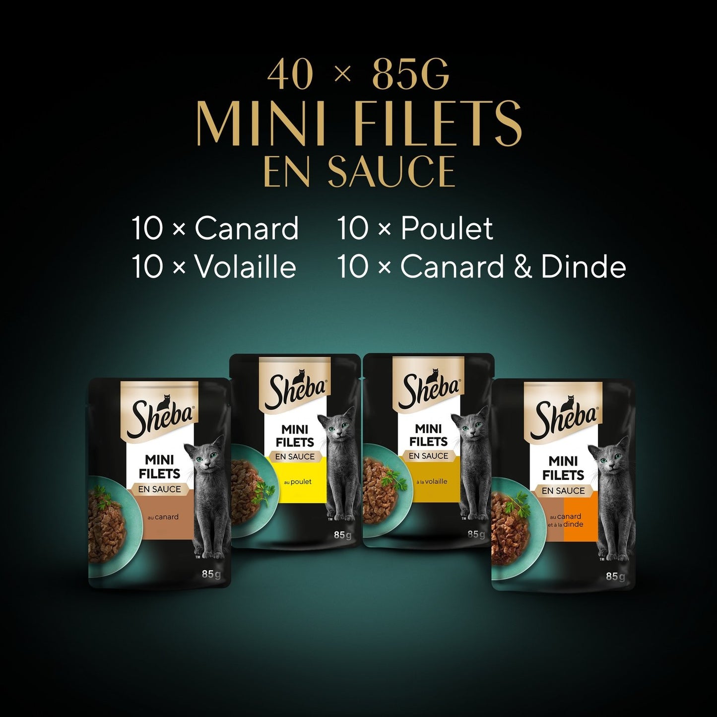Adult Cat Food Mini Fillets in Sauce Poultry Duck Chicken Turkey Beef SHEBA