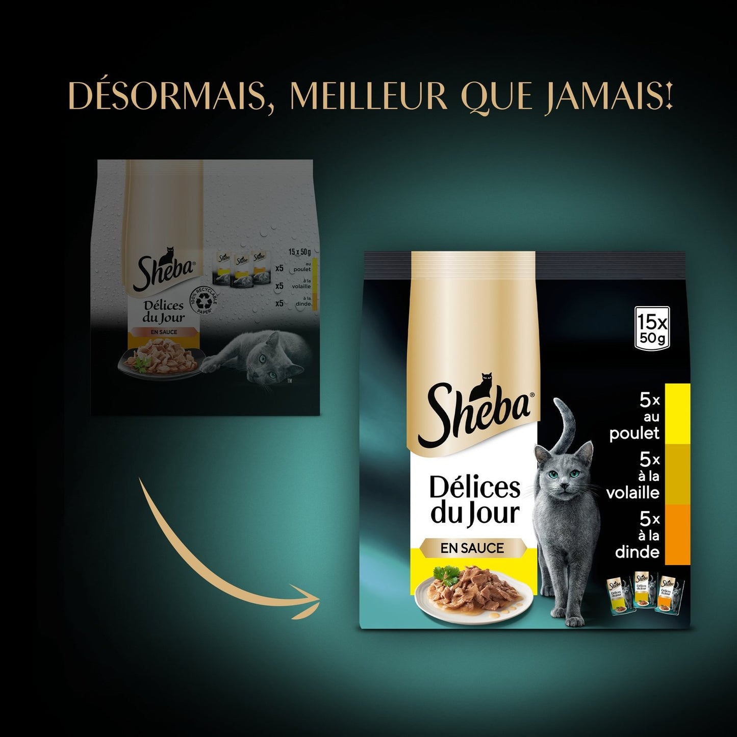 Pâtée pour Chat Adulte en Sauce au Poulet, à la Volaille & Dinde SHEBA